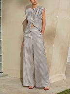 Striped Mid-Waist Wide Leg Pants