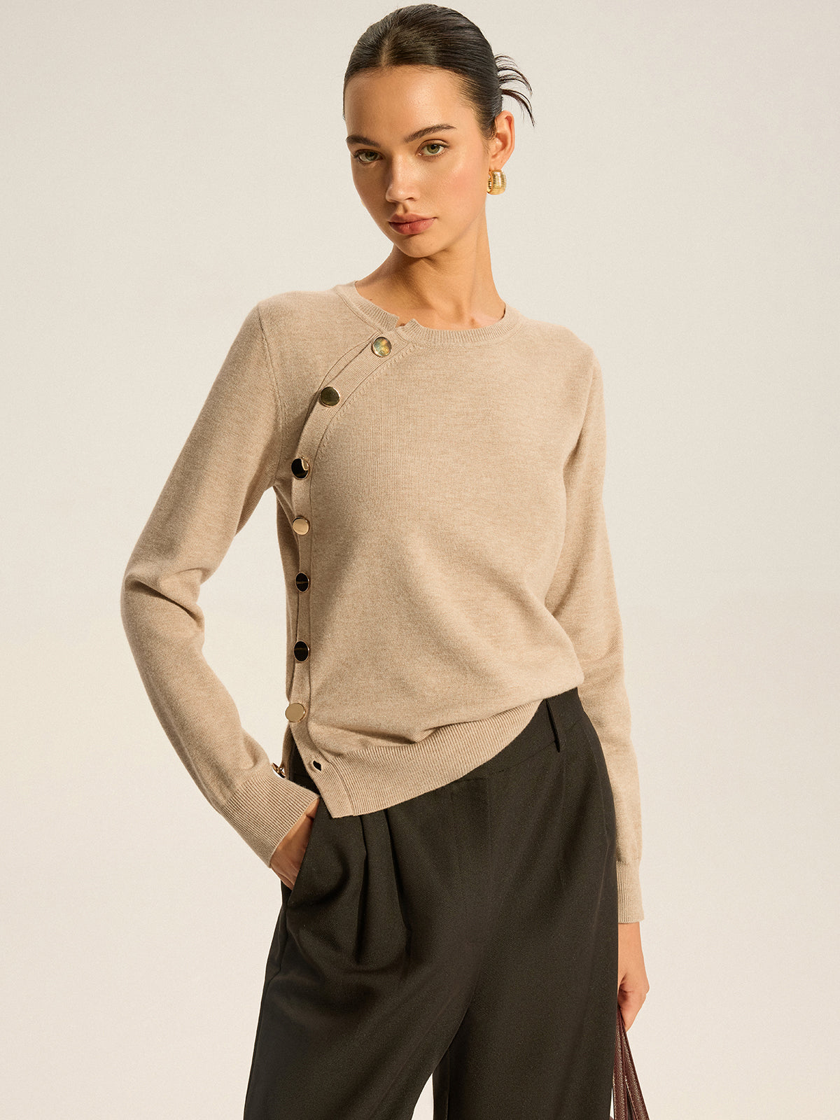 Asymmetric Button Knit Top