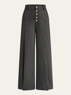 High-Waisted Button-Front Wide-Leg Pants