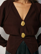 Metal Detail V-Neck Wool Blend Sweater