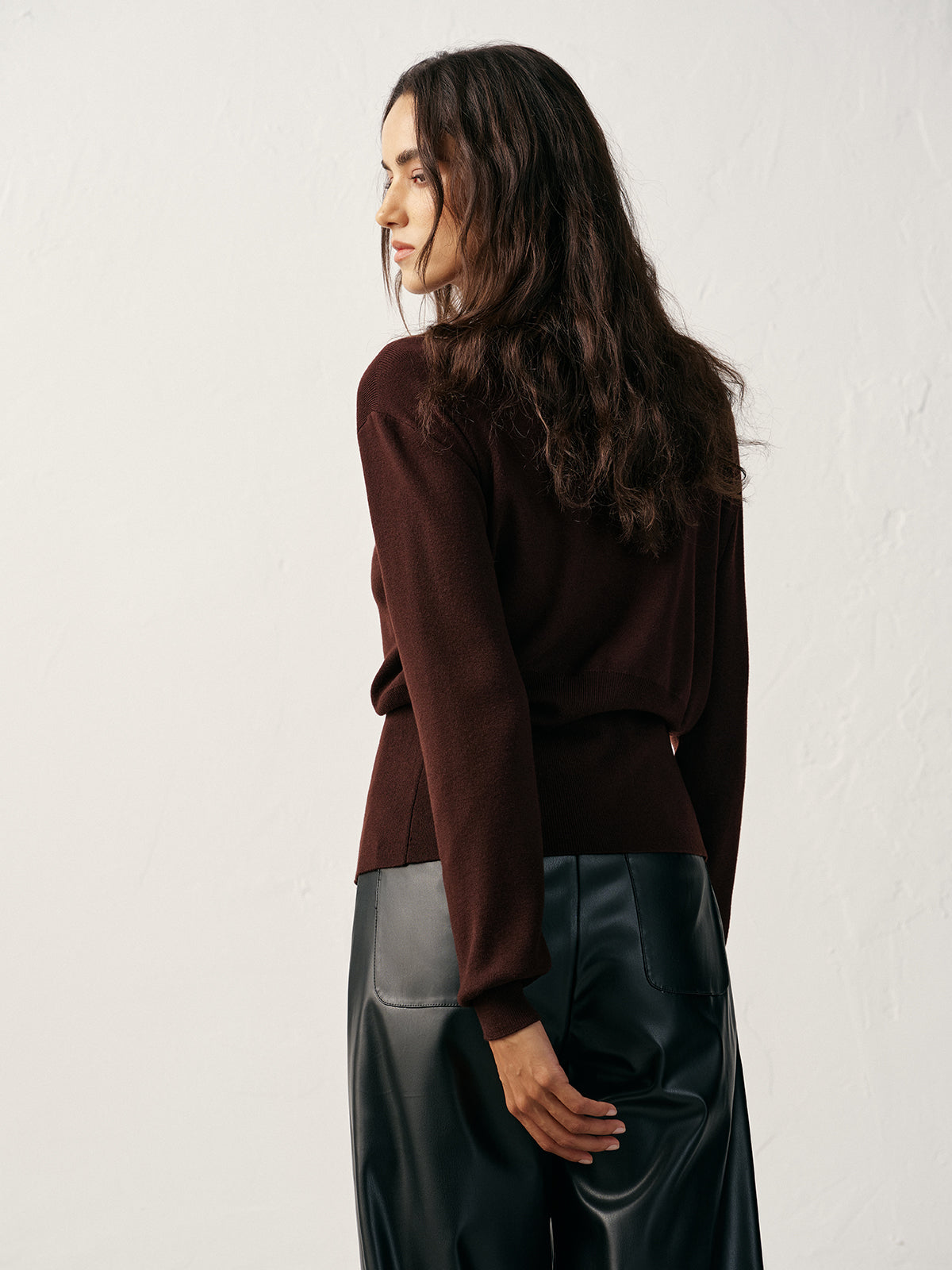 Metal Detail V-Neck Wool Blend Sweater