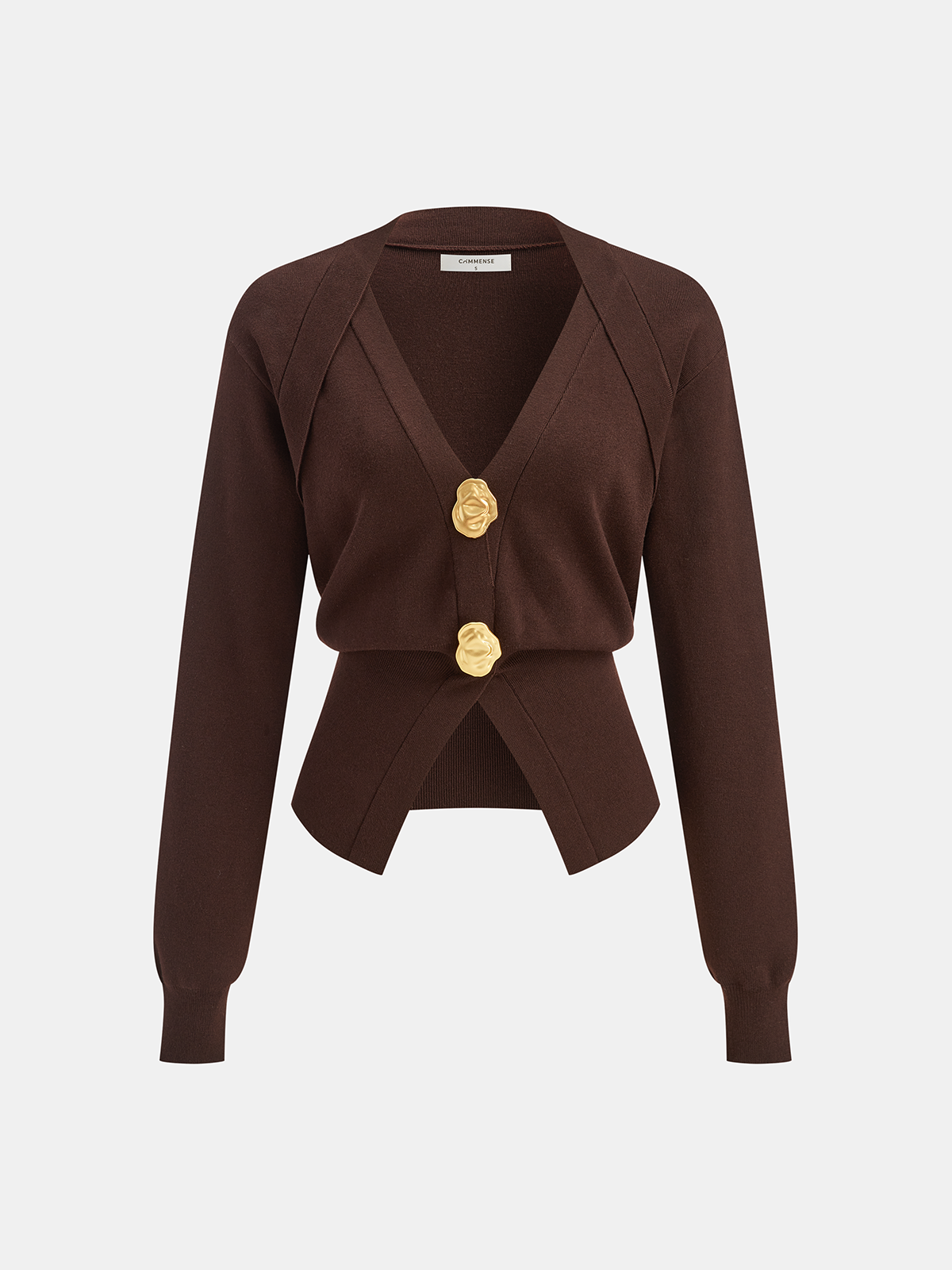 Metal Detail V-Neck Wool Blend Sweater