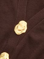 Metal Detail V-Neck Wool Blend Sweater