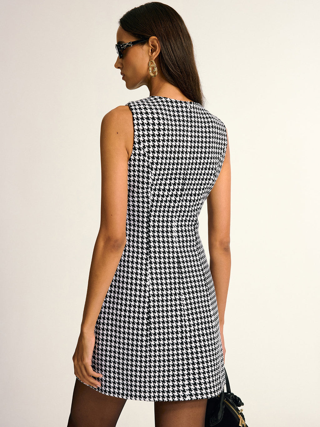 Houndstooth Sleeveless A-Line Mini Dress