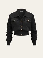 Metal Button Collared Cardigan and Midi Skirt Set