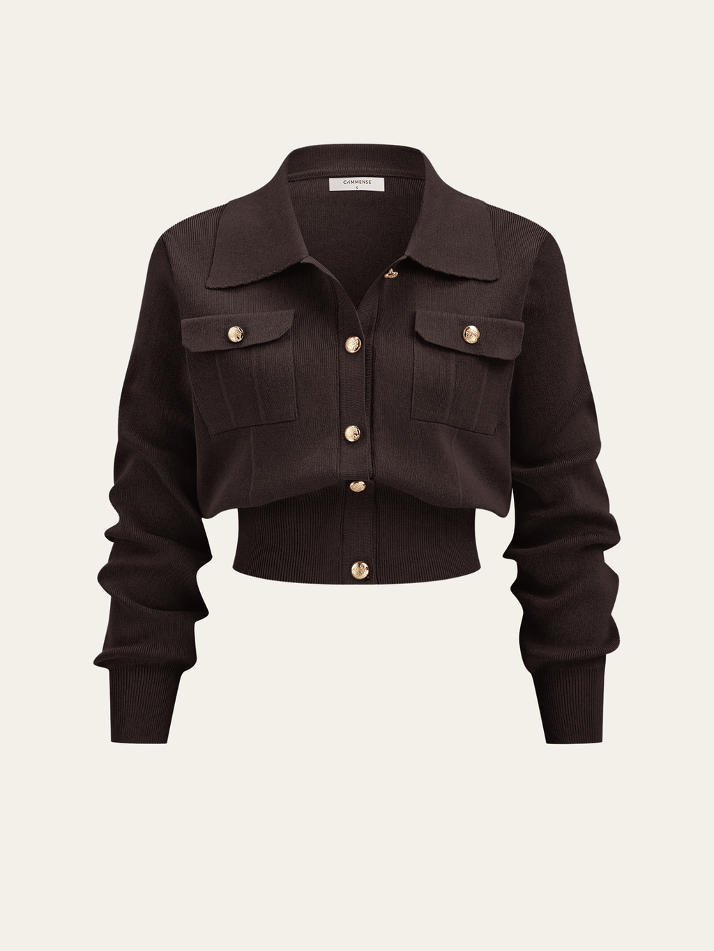 Metal Button Collared Cardigan and Midi Skirt Set