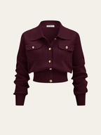 Metal Button Collared Cardigan and Midi Skirt Set