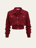 Metal Button Collared Cardigan and Midi Skirt Set