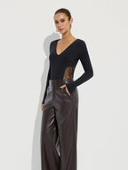 Bra-Free Deep V-Neck Lace Panel Bodysuit