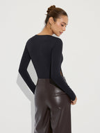 Bra-Free Deep V-Neck Lace Panel Bodysuit