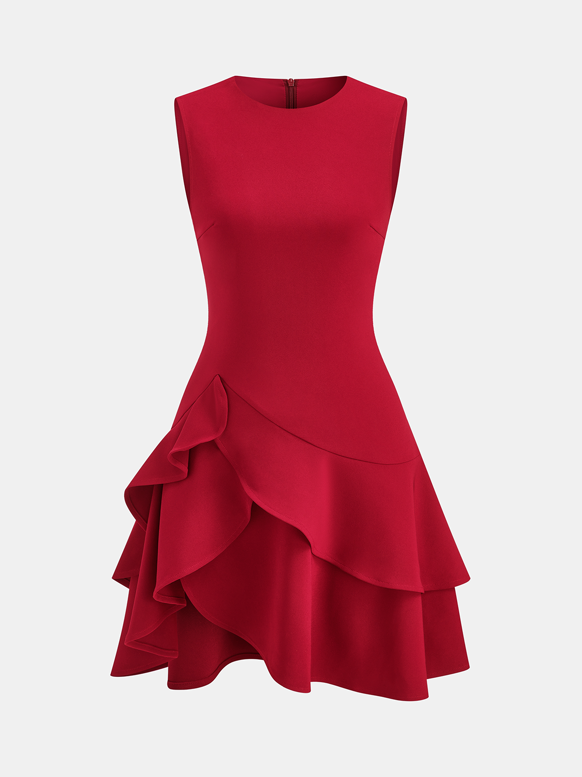 Asymmetric Ruffle Hem Sleeveless Mini Dress