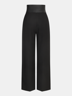Faux Leather Waistband Straight-Leg Pants