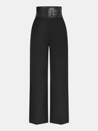 Faux Leather Waistband Straight-Leg Pants