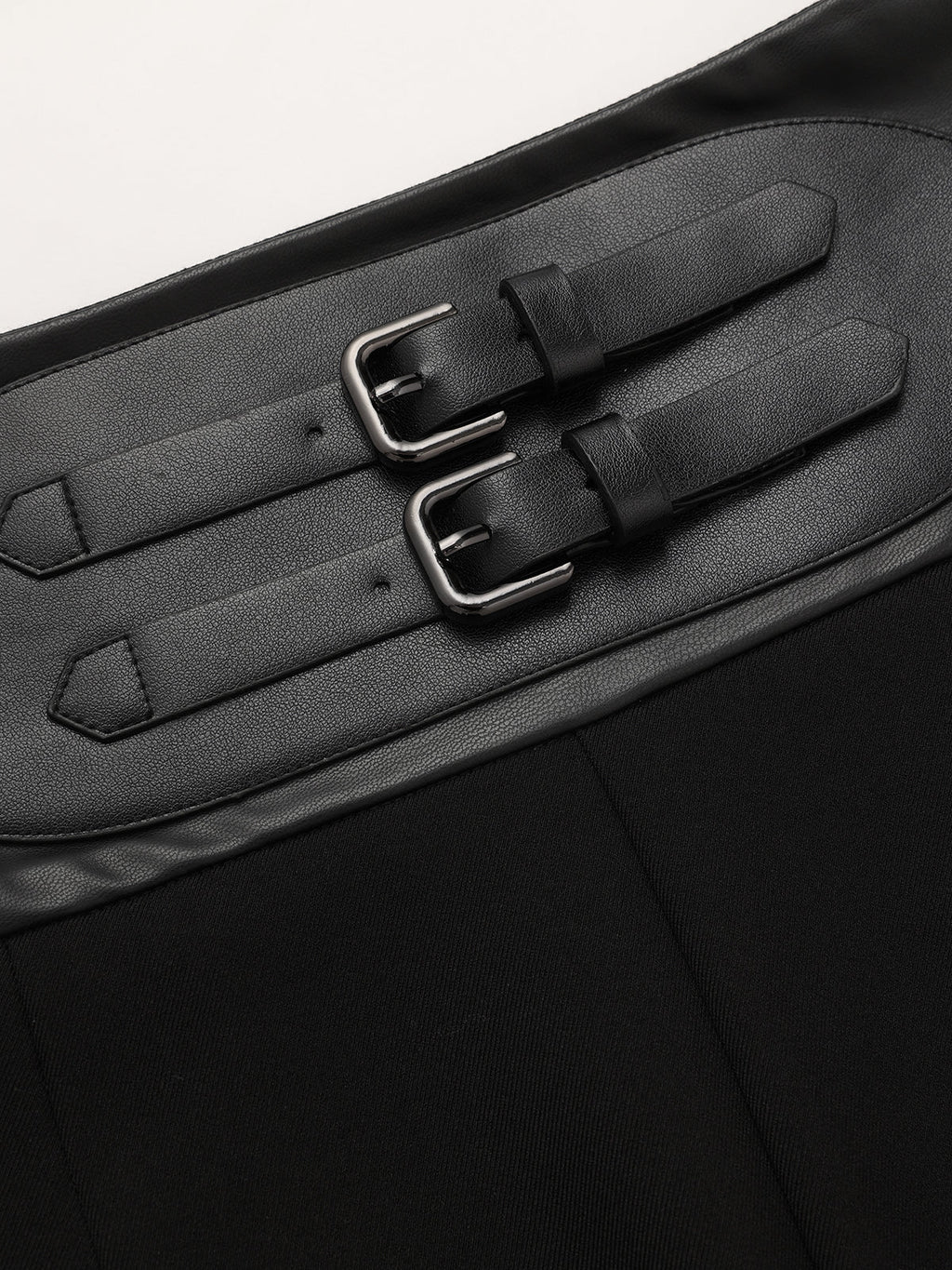 Faux Leather Waistband Straight-Leg Pants