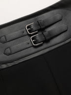 Faux Leather Waistband Straight-Leg Pants