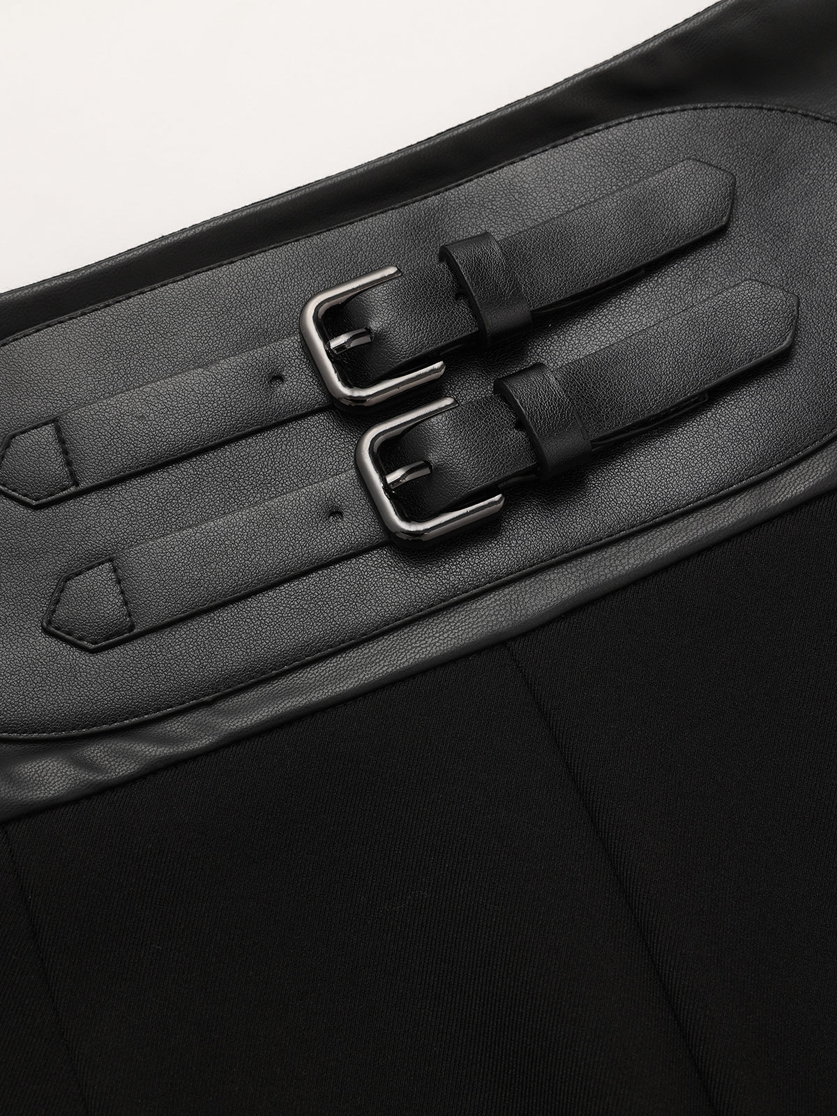 Faux Leather Waistband Straight-Leg Pants