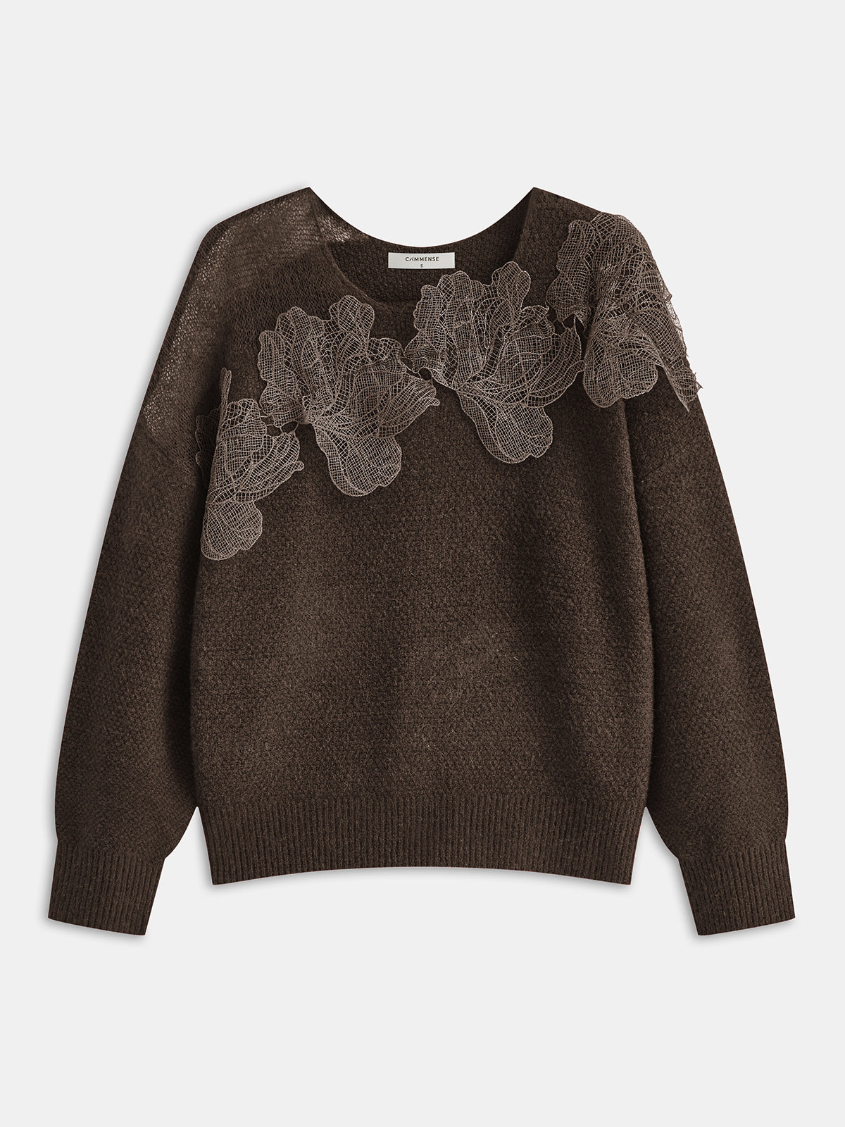 Floral lace Sweater Semi Sheer Round Neck Sweater