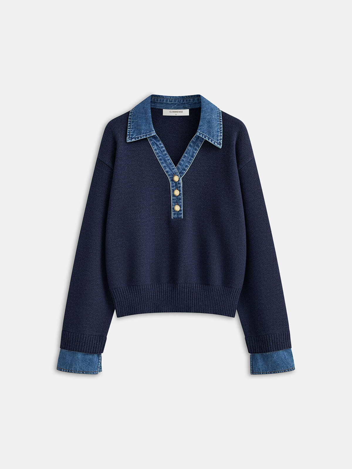 Denim Collar Knit Top